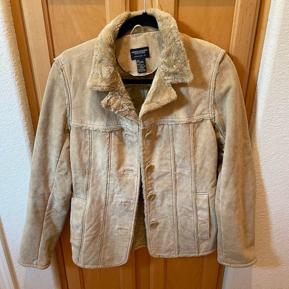 American Eagle Outfitters Size Small Suede Light Tan Leather Jacket Y2K